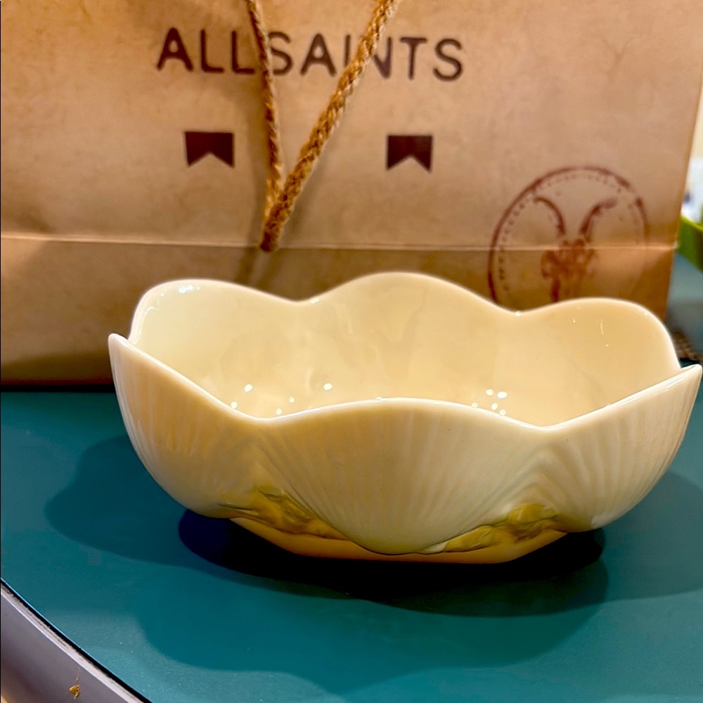 Scalloped Cream Belleek Ceramic Bowl